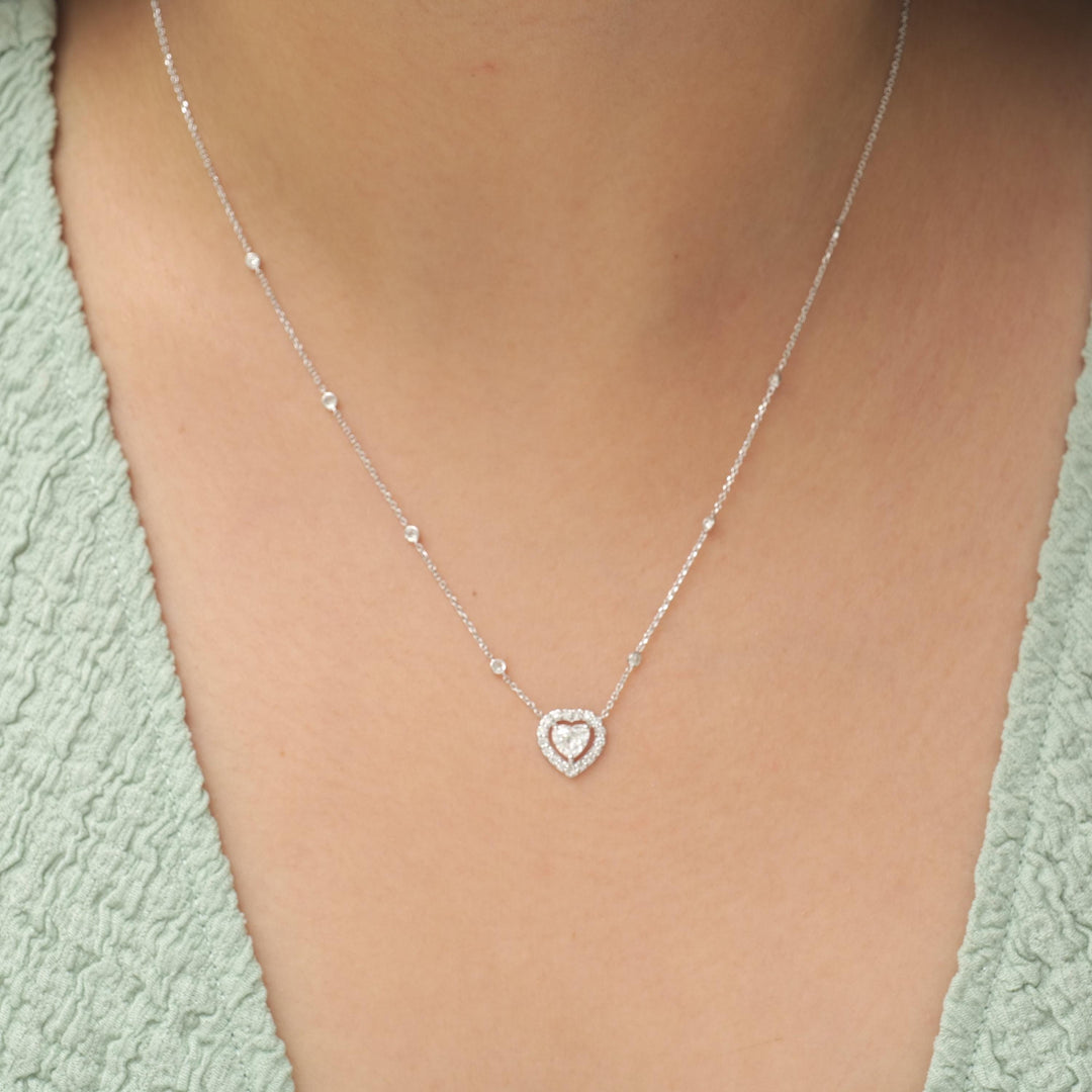 Heart Halo Diamond Necklace, 14k Solid Gold, Natural Diamonds, Statement Love Necklace, Minimalistic Layering Necklace, Certified Jewelry