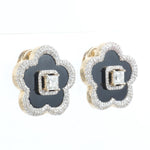 Load image into Gallery viewer, Onyx Flower Diamond Stud Earrings, 14k Solid Gold, Fancy Natural Diamonds, Floral Halo Studs, Gemstone Statement Earrings, Certified Jewelry
