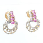 Load image into Gallery viewer, Pink Sapphire Diamond Studs Earrings, 14k Solid Gold, Natural Diamonds, Gemstone Statement Studs, Semi Circle Hoops, Certified Jewelry
