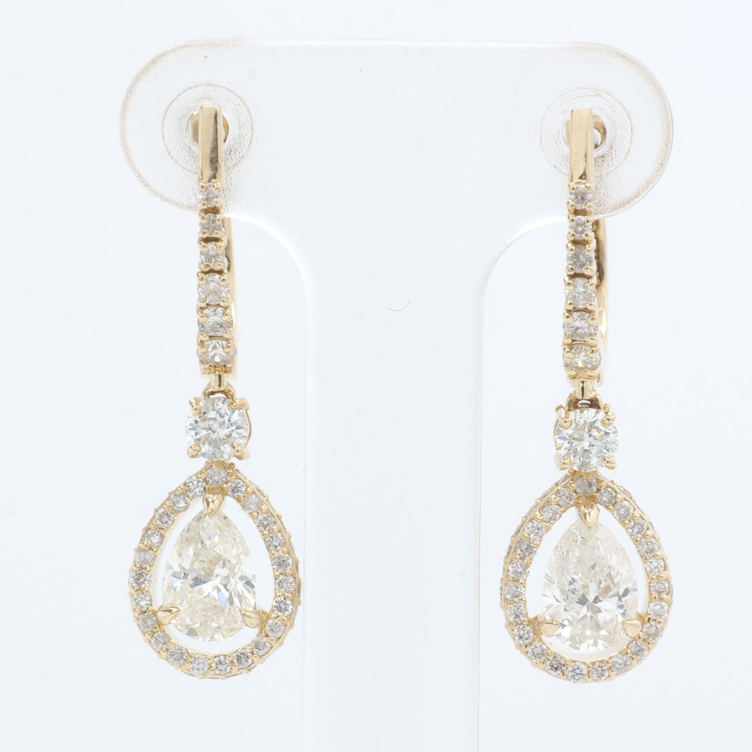 Pear Drop Diamond Earrings, 14k Solid Gold, Natural Diamonds, Teardrop Halo Huggie Dangle, Bridal Statement Jewelry, Certified Jewelry
