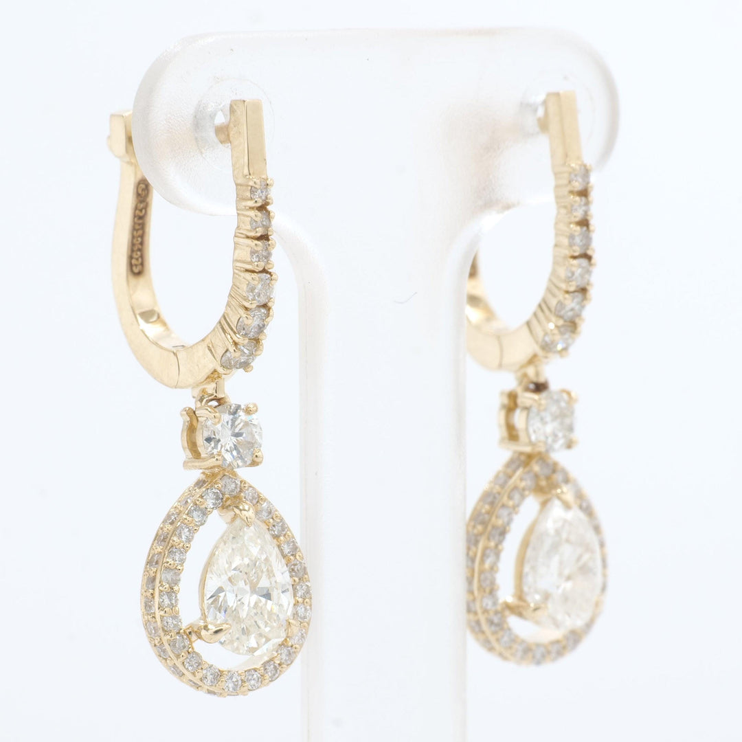 Pear Drop Diamond Earrings, 14k Solid Gold, Natural Diamonds, Teardrop Halo Huggie Dangle, Bridal Statement Jewelry, Certified Jewelry