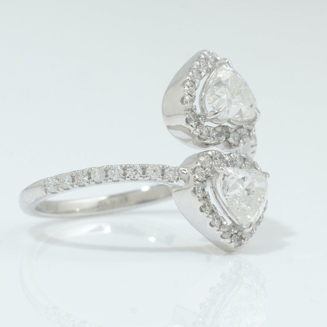 Double Heart Diamond Bypass Ring, 14k Solid Gold, Natural Diamonds, Two Stone Open Wrap Ring, Statement Love Cuff Ring, Certified Jewelry