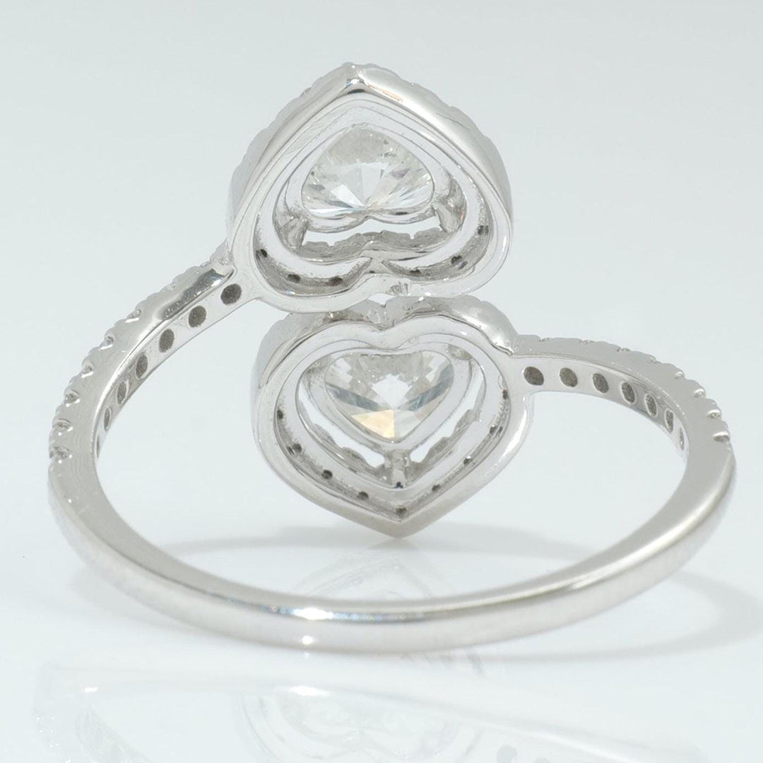 Double Heart Diamond Bypass Ring, 14k Solid Gold, Natural Diamonds, Two Stone Open Wrap Ring, Statement Love Cuff Ring, Certified Jewelry