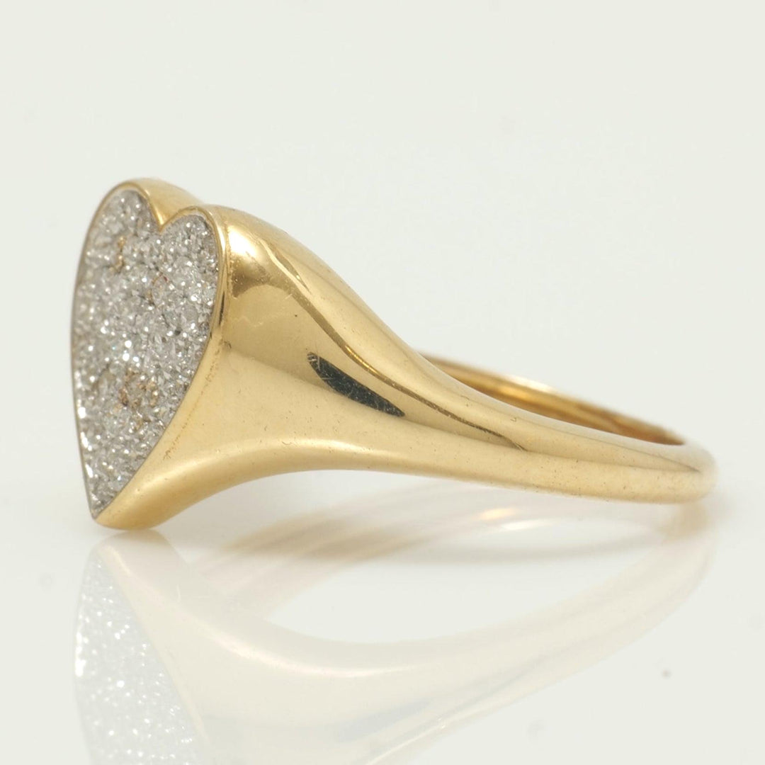 Heart Signet Diamond Ring, 14k Solid Gold, Natural Diamonds, Pavé Heart Band, Statement Bold Love Ring, Promise Band, Certified Jewelry