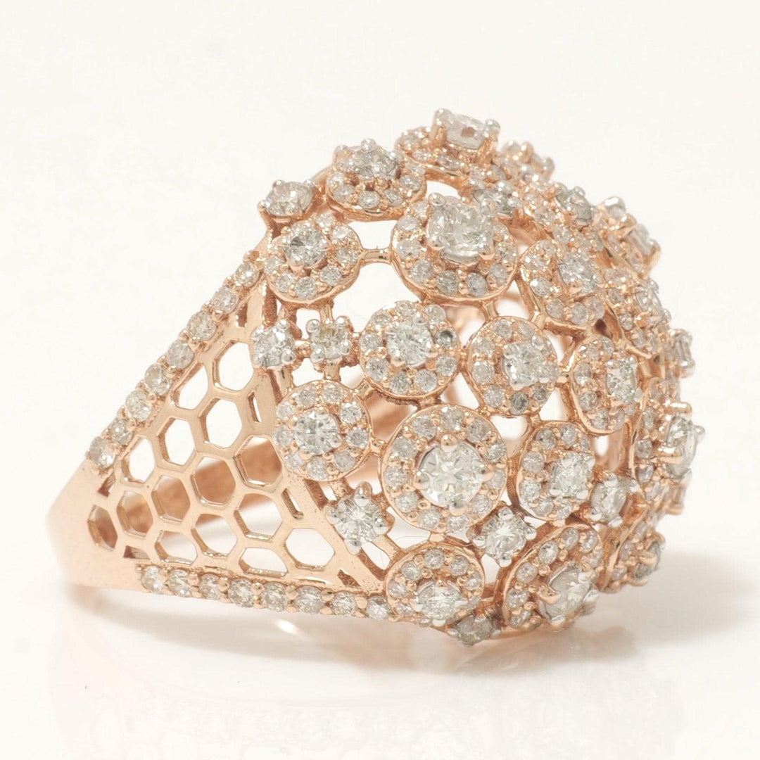 Floral Dome Diamond Ring, 14k Solid Gold, Natural Diamonds, Cocktail Cluster Ring, Honeycomb Statement Ring, Certified Jewelry
