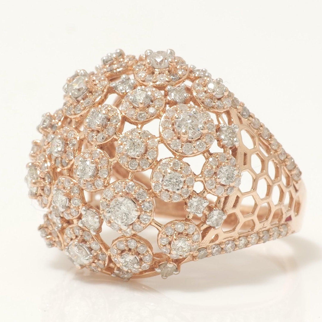 Floral Dome Diamond Ring, 14k Solid Gold, Natural Diamonds, Cocktail Cluster Ring, Honeycomb Statement Ring, Certified Jewelry