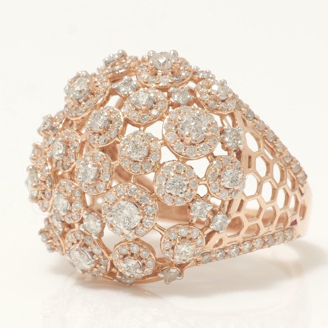 Floral Dome Natural Diamond Honeycomb Ring: 14k Solid Gold Cocktail Cluster Jewellery, Certified Jewelry