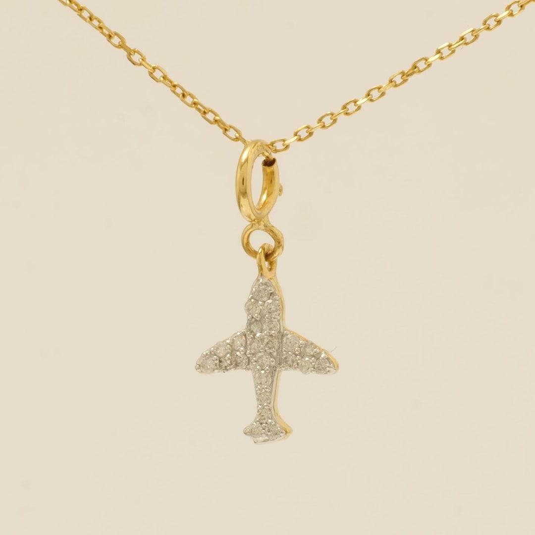 Airplane Diamond Charm, 14k Solid Gold, Natural Diamonds, Traveler Layering Pendant, Dual Tone Necklace, Ready To Ship, Certified Jewelry