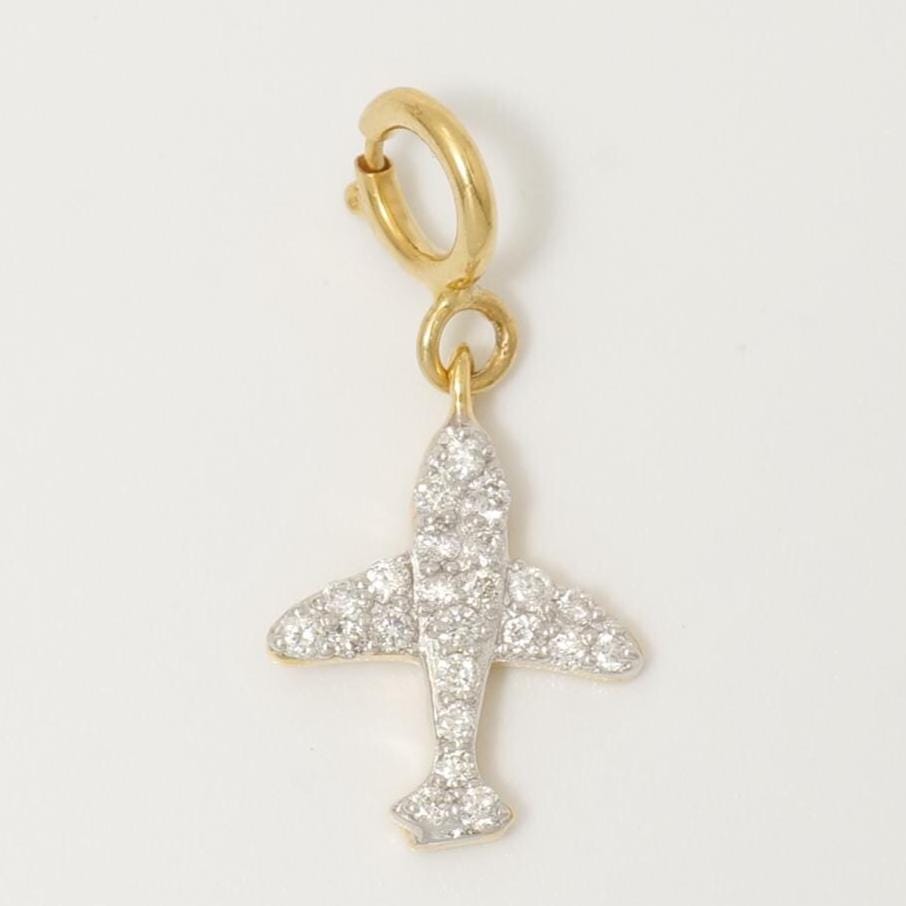 Airplane Diamond Charm, 14k Solid Gold, Natural Diamonds, Traveler Layering Pendant, Dual Tone Necklace, Ready To Ship, Certified Jewelry