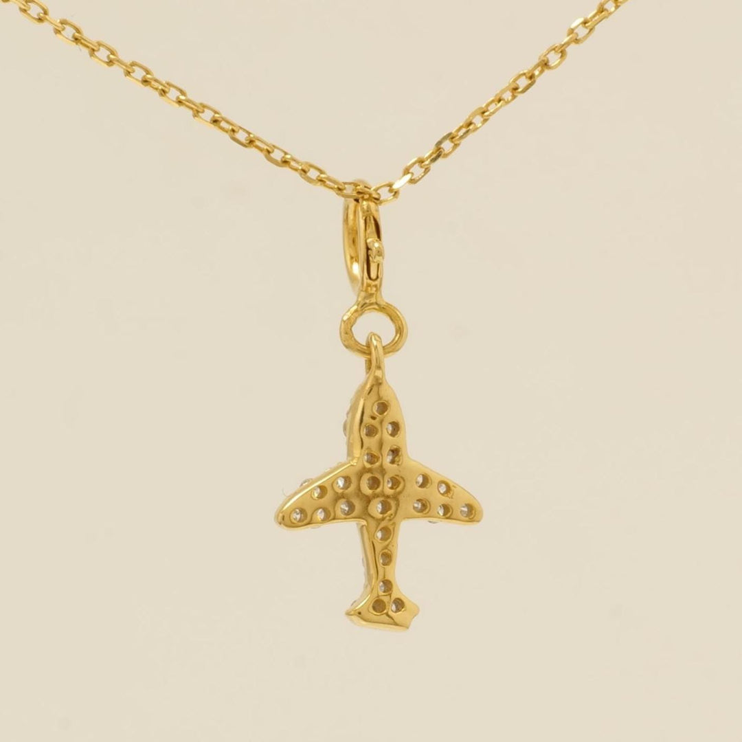Airplane Diamond Charm, 14k Solid Gold, Natural Diamonds, Traveler Layering Pendant, Dual Tone Necklace, Ready To Ship, Certified Jewelry