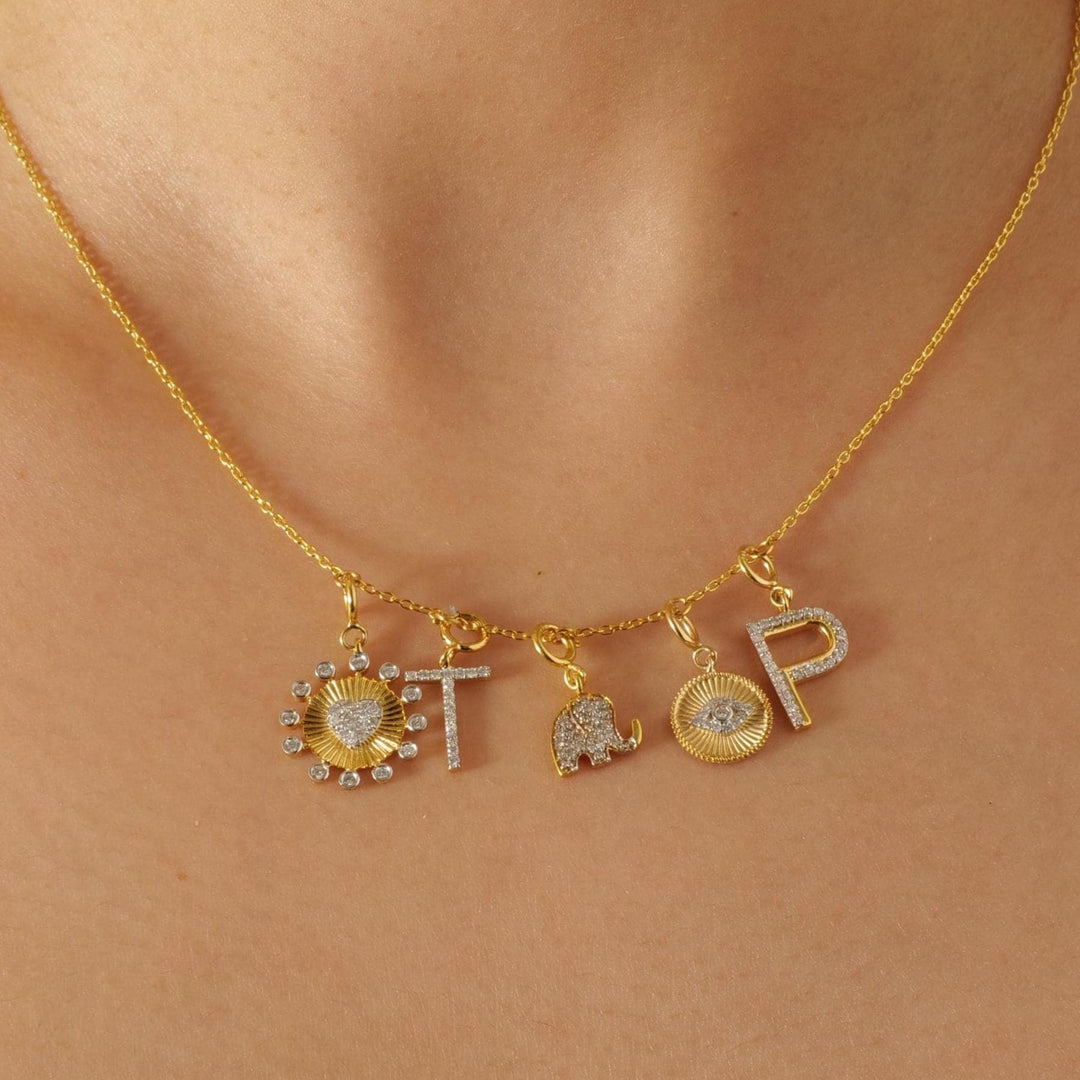 Heart Medallion Bezel  Natural Diamond Charm: 14k Solid Gold Two Tone Sunburst Layering Pendant, Certified Jewelry