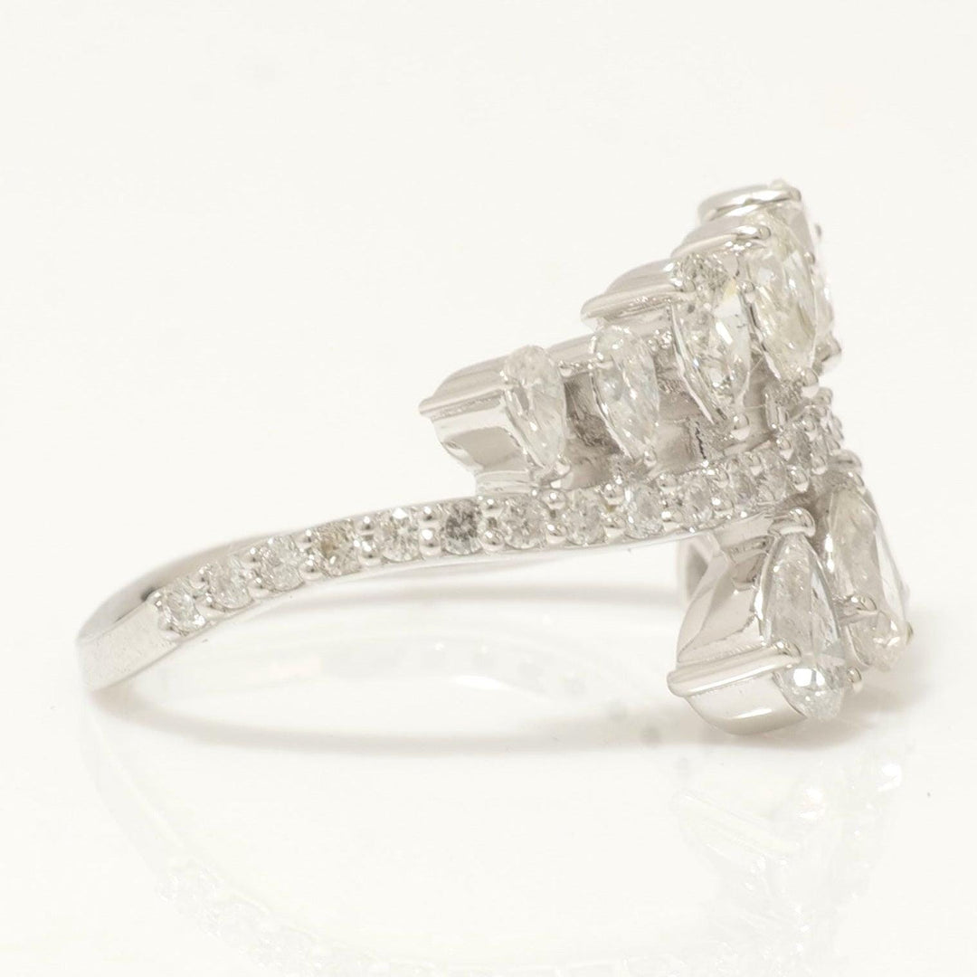 Leaf Cluster Pear Diamond Ring, 14k Solid Gold, Natural Diamonds, Dual Row Jewelry, Statement Ring, Evening Jewelry, Certified Jewelry