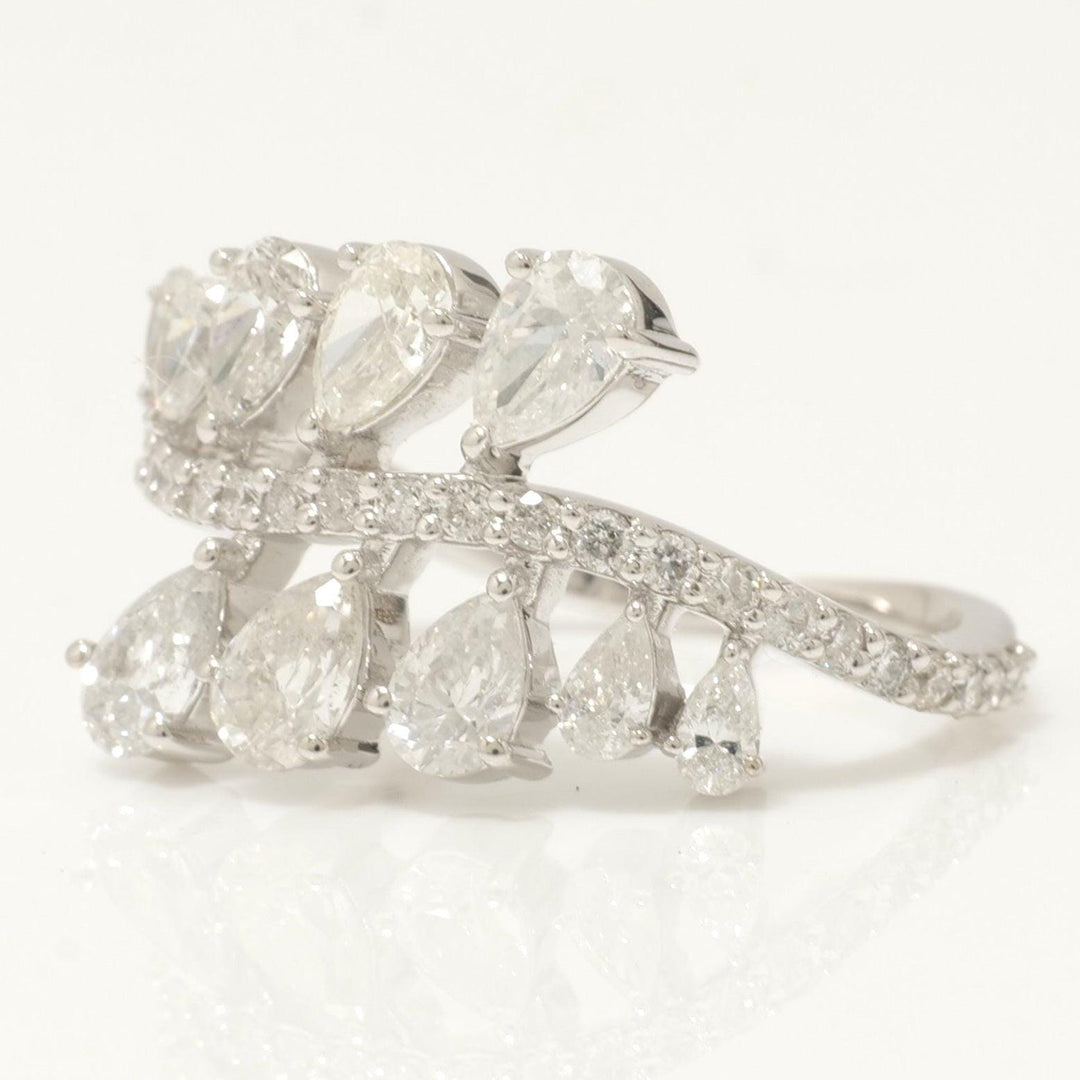 Leaf Cluster Pear Diamond Ring, 14k Solid Gold, Natural Diamonds, Dual Row Jewelry, Statement Ring, Evening Jewelry, Certified Jewelry