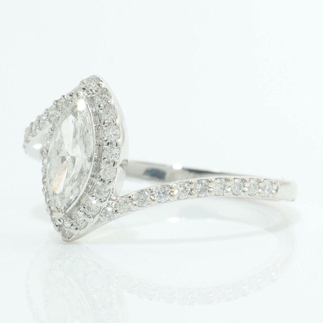 Marquise Halo Natural Diamond Bypass Ring: 14k Solid Gold Engagement Statement Band Jewellery,  Certified Jewelry