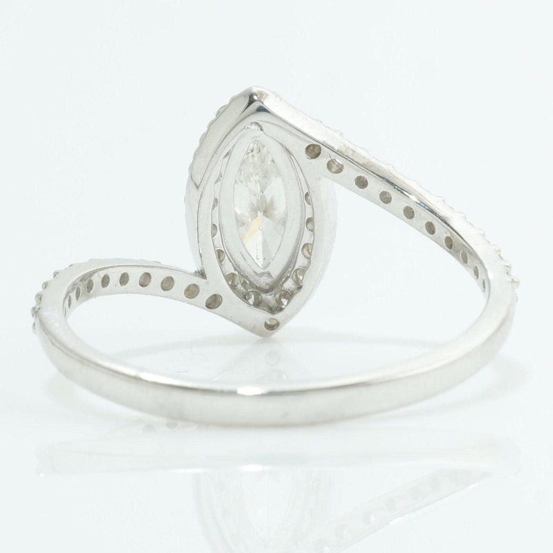 Marquise Halo Natural Diamond Bypass Ring: 14k Solid Gold Engagement Statement Band Jewellery,  Certified Jewelry