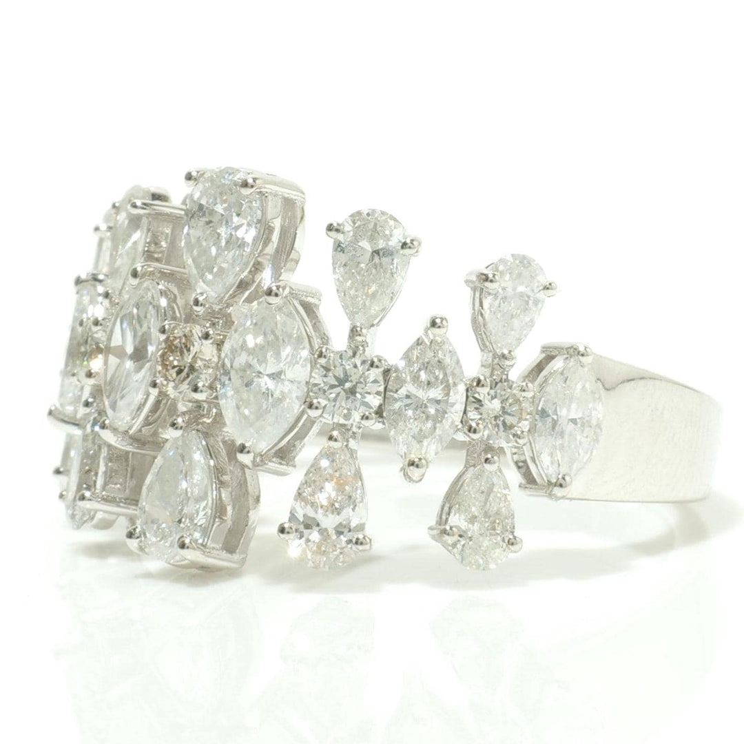 Cluster Floral Fancy Diamond Ring, 14k Solid Gold, Natural Diamonds, Marquise Pear Cut Design, Cocktail Statement Ring, Certified Jewelry