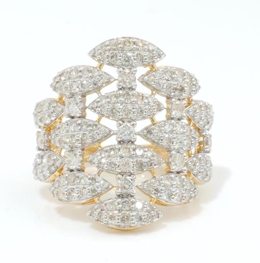 Marquise Cluster Diamond Band Ring, 14k Solid Gold, Natural Diamonds, Wide Cocktail Jewelry, Pave Statement Ring, Certifeid Jewelry