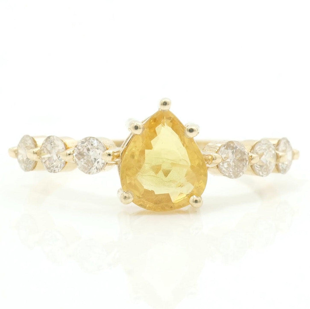 Pear Yellow Sapphire Natural Diamond Ring: 14k Solid Gold Gemstone Everyday Band Jewellery, Certified Jewelry
