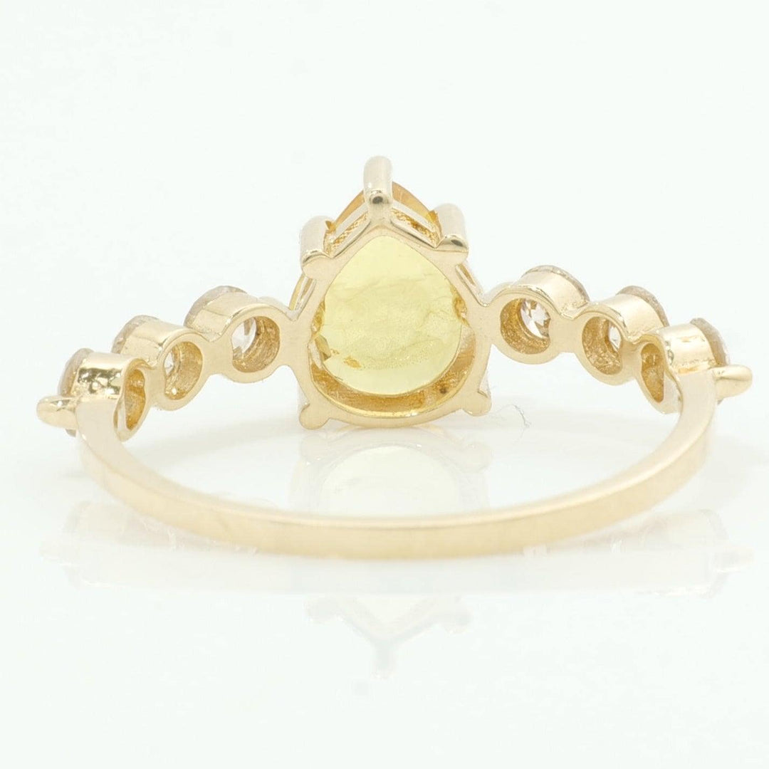 Pear Yellow Sapphire Natural Diamond Ring: 14k Solid Gold Gemstone Everyday Band Jewellery, Certified Jewelry