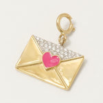 Load image into Gallery viewer, Envelope Heart Diamond Charm, 14k Solid Gold, Natural Diamond, Enamel Layering Pendant, Minimal Necklace, Ready To Ship, Certified Jewelry
