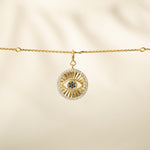 Load image into Gallery viewer, Evil Eye Sapphire Diamond Charm, 14k Solid Gold, Natural Diamonds, Layering Pendant, Medallion Necklace, Ready To Ship, Certified Jewelry
