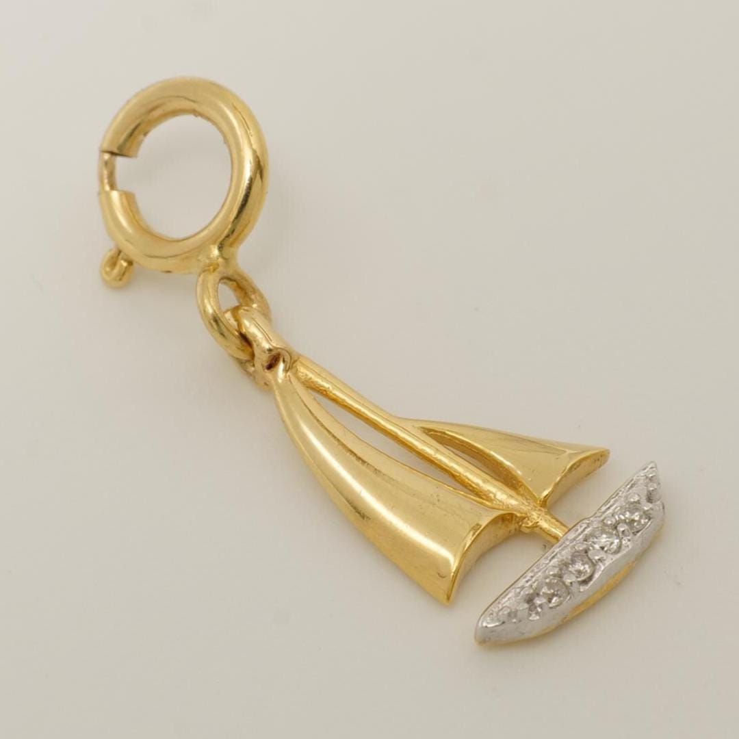 Sailboat Diamond Charm, 14k Solid Gold, Natural Diamonds, Nautical Stacking Pendant, Minimalistic Necklace, Ready To Ship, Certified Jewelry