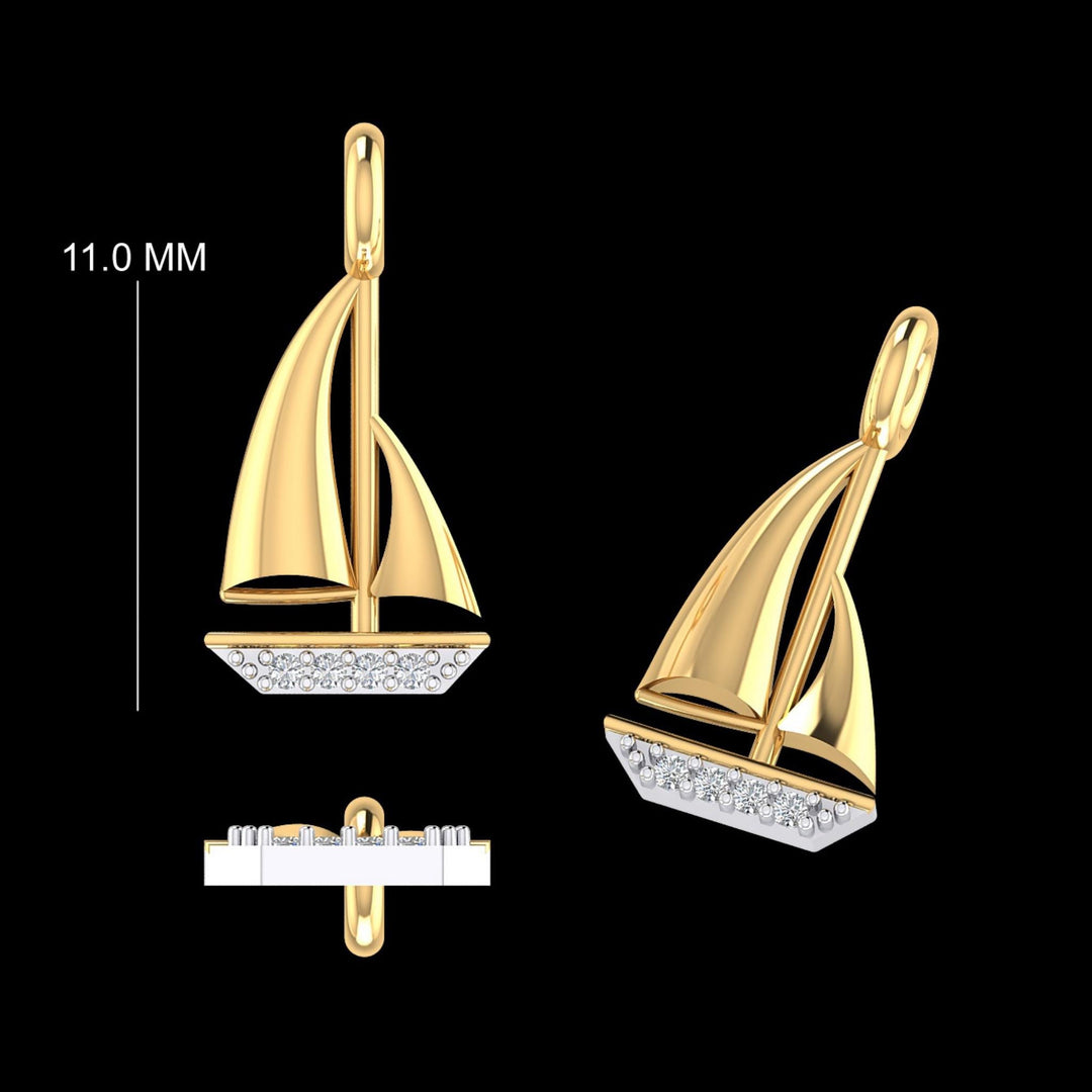 Sailboat Diamond Charm, 14k Solid Gold, Natural Diamonds, Nautical Stacking Pendant, Minimalistic Necklace, Ready To Ship, Certified Jewelry