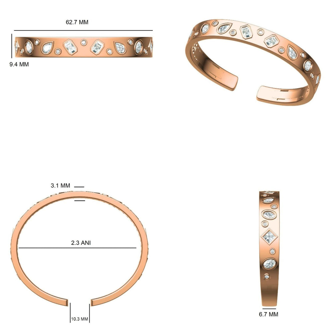 14k Gold Diamond Cuff Bracelet: Geometric Statement Bangle, Natural Diamonds