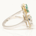 Load image into Gallery viewer, Emerald Pear Halo Diamond Ring: 14k Gold Open Cuff Cocktail Ring
