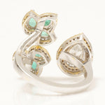 Load image into Gallery viewer, Emerald Pear Halo Diamond Ring: 14k Gold Open Cuff Cocktail Ring
