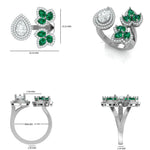 Load image into Gallery viewer, Emerald Pear Halo Diamond Ring: 14k Gold Open Cuff Cocktail Ring
