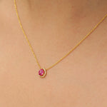 Load image into Gallery viewer, Pear Ruby Halo Diamond Necklace, 14k Solid Gold, Natural Diamonds, Minimalistic Layering Necklace, Everyday Pendant, Certified Jewelry
