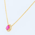 Load image into Gallery viewer, Pear Ruby Halo Diamond Necklace, 14k Solid Gold, Natural Diamonds, Minimalistic Layering Necklace, Everyday Pendant, Certified Jewelry
