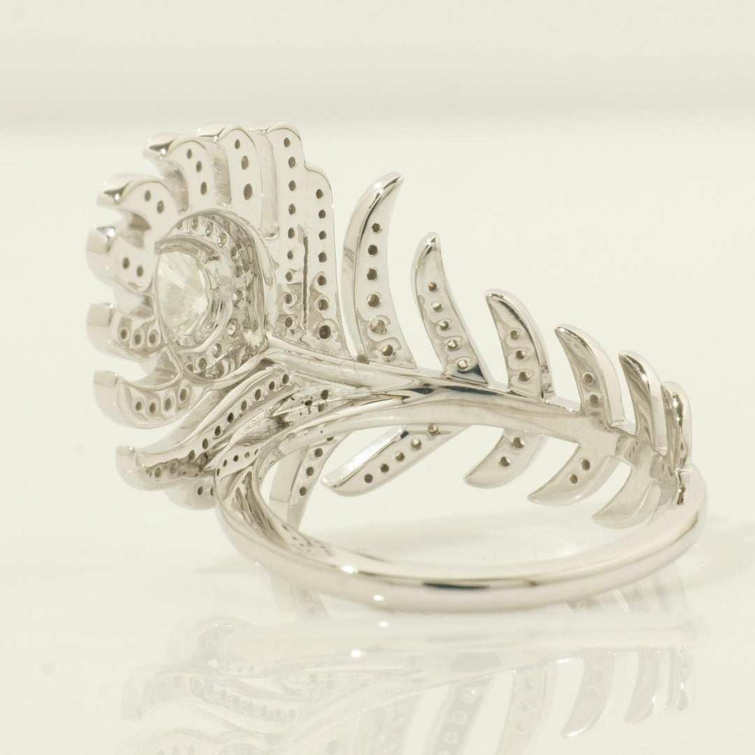Peacock Feather Diamond Ring: 14k Gold Pear Halo Cocktail Jewelry