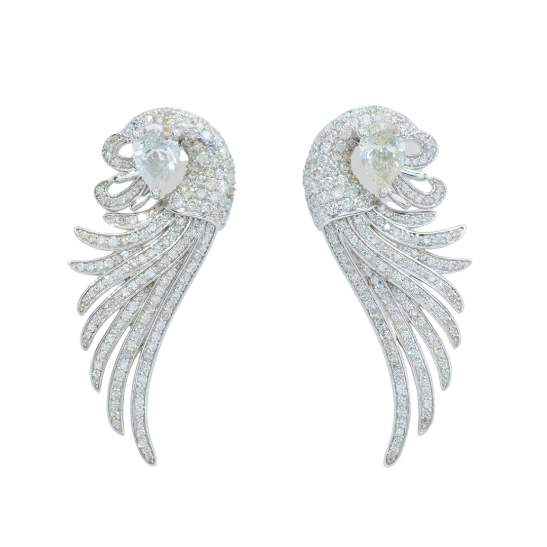14k Gold Diamond Peacock Feather Earrings: Pear Cocktail Studs