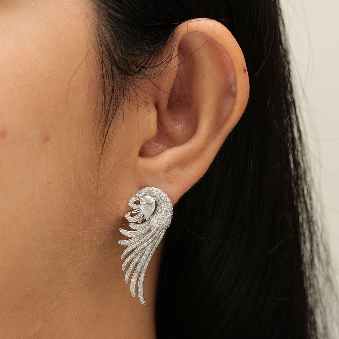 14k Gold Diamond Peacock Feather Earrings: Pear Cocktail Studs