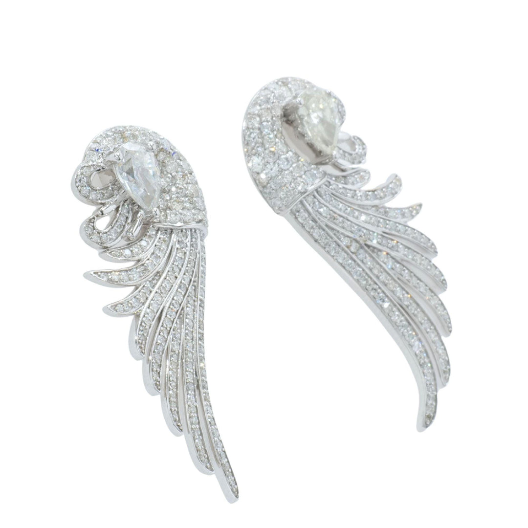 14k Gold Diamond Peacock Feather Earrings: Pear Cocktail Studs