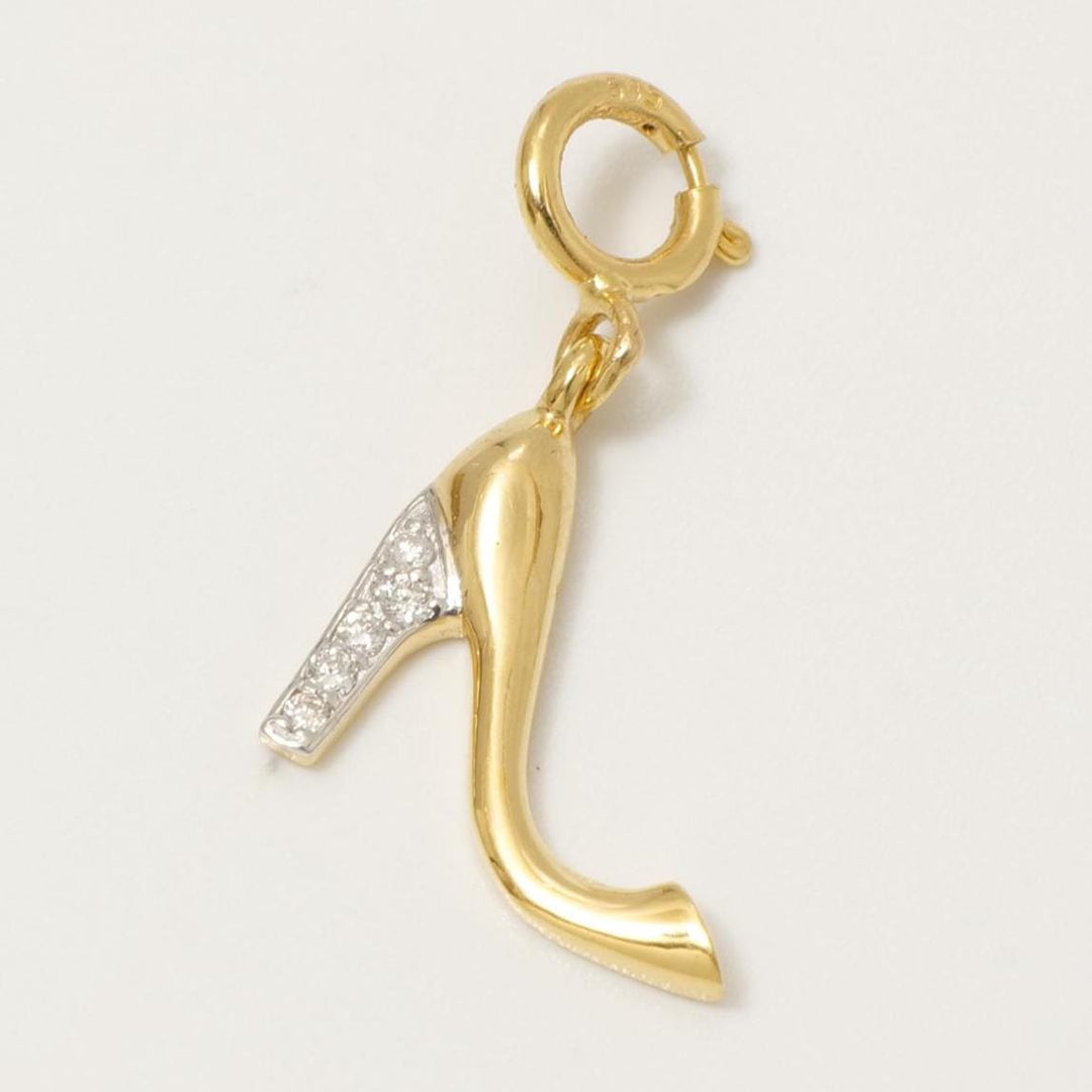High Heel Diamond Charm, 14k Solid Gold, Natural Diamonds, Shoe Layering Pendant, Minimalistic Necklace, Ready To Ship, Certified Jewelry
