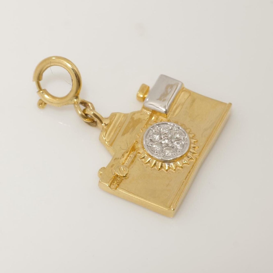 Camera Diamond Charm, 14k Solid Gold, Natural Diamonds, Two Tone Layering Pendant, Minimal Necklace, Ready To Ship, Certified Jewelry