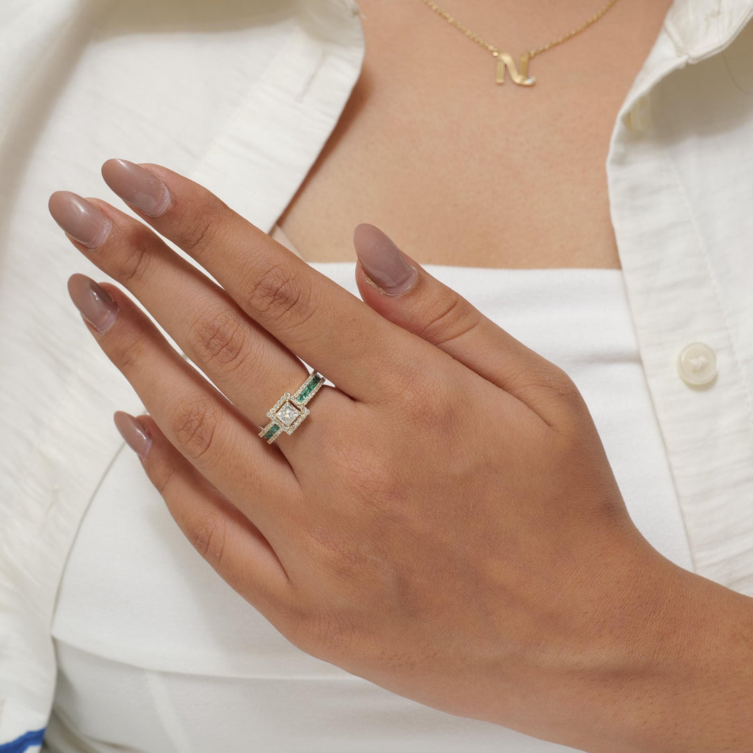 Square Princess Diamond Halo Ring, 14k Solid Gold, Natural Diamonds, Gemstone Statement Ring, Wedding Bridal Ring, Certified Jewelry