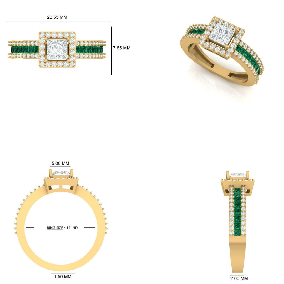 Square Princess Diamond Halo Ring, 14k Solid Gold, Natural Diamonds, Gemstone Statement Ring, Wedding Bridal Ring, Certified Jewelry