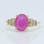 Load image into Gallery viewer, Oval Ruby Ring, 14k Solid Gold, Natural Diamonds, Baguette Accent Bar Band, Gemstone Statement Engagement Ring, Certified Jewelry
