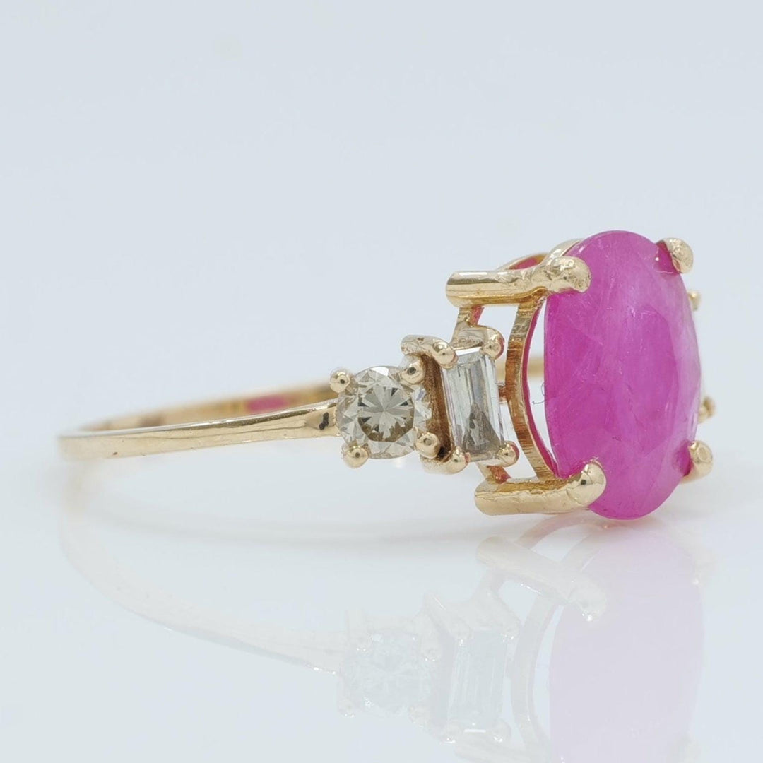 Oval Ruby Ring, 14k Solid Gold, Natural Diamonds, Baguette Accent Bar Band, Gemstone Statement Engagement Ring, Certified Jewelry