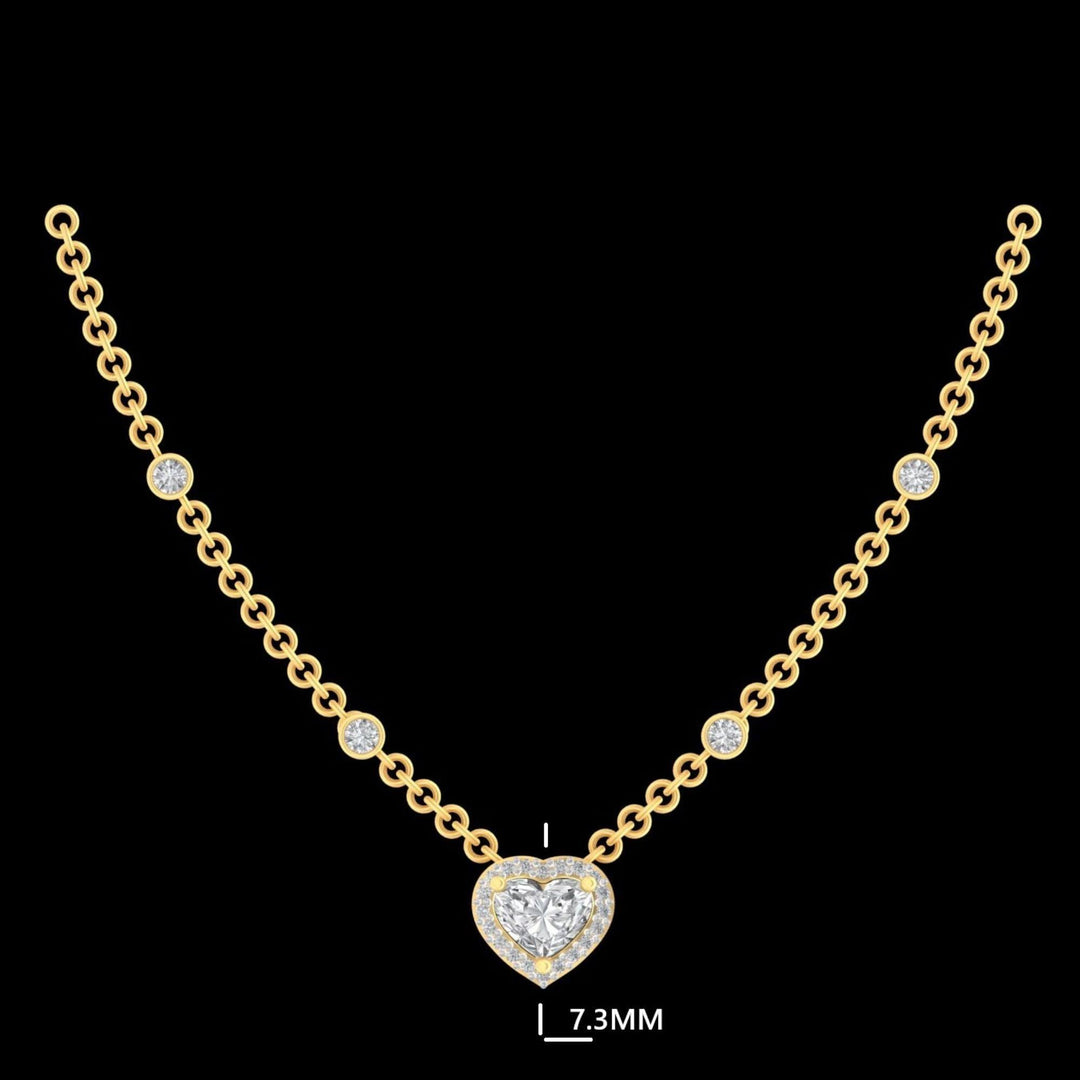 Heart Diamond Necklace, 14k Solid Gold, Natural Diamonds, Everyday Layering Station Chain, Halo Bridesmaids Pendant, Certified Jewelry