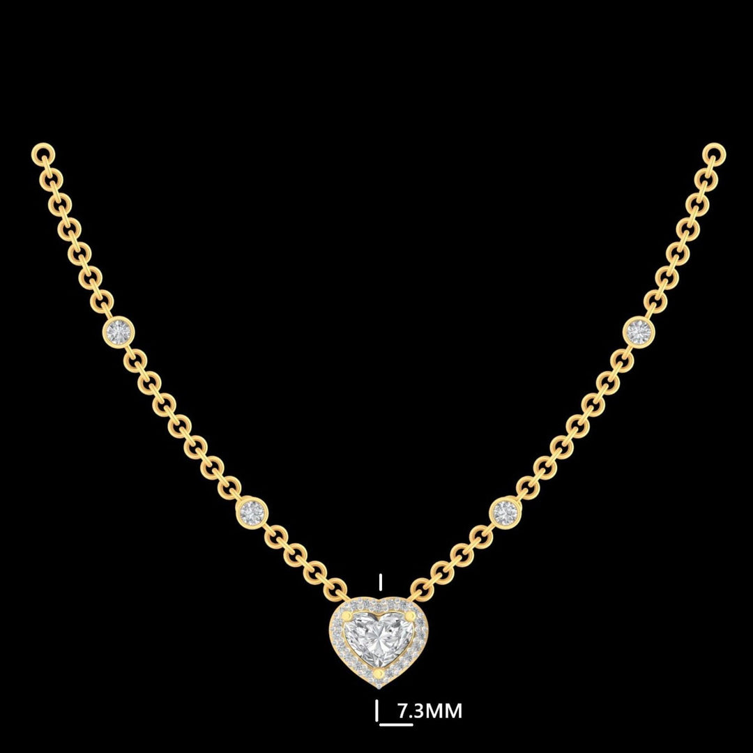 Heart Diamond Necklace, 14k Solid Gold, Natural Diamonds, Everyday Layering Station Chain, Halo Bridesmaids Pendant, Certified Jewelry