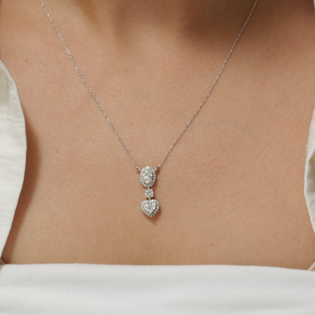 Oval Heart Drop Pendant Necklace, 14k Solid Gold, Natural Diamonds, Layering Pendant, Bridal Wedding Necklace, Certified Jewelry