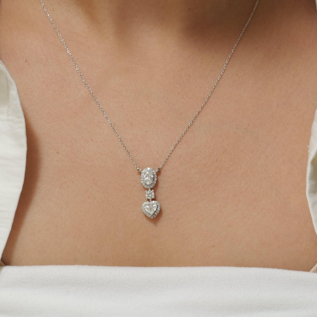 Oval Heart Drop Pendant Necklace, 14k Solid Gold, Natural Diamonds, Layering Pendant, Bridal Wedding Necklace, Certified Jewelry