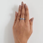 Load image into Gallery viewer, Oval Sapphire Diamond Eternity Band Ring, 14k Solid Gold, Natural Diamonds, Halo Gemstone Stacking Jewelry, Certified Jewelry
