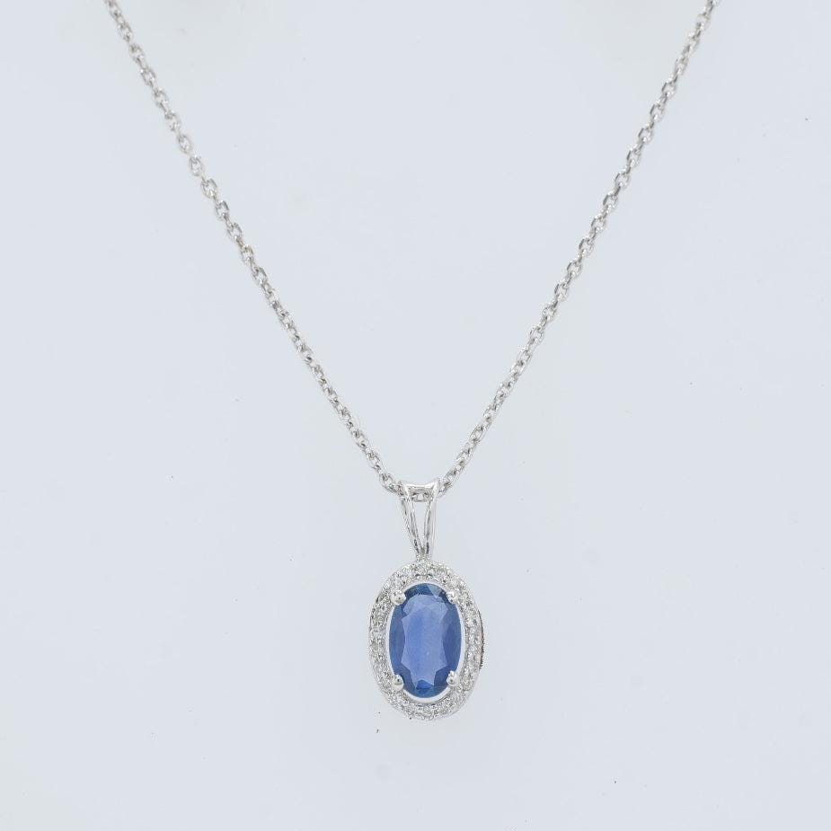 Oval Sapphire Halo Diamond Necklace, 14k Solid Gold, Natural Diamonds, Gemstone Stacking Necklace, Minimalistic Pendant, Certified Jewelry