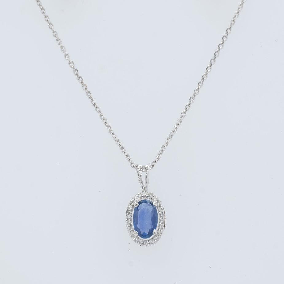 Oval Natural Sapphire & Diamond Halo Necklace: 14k Solid Gold Gemstone Stacking Jewellery, Minimalistic Pendant, Certified Jewelry